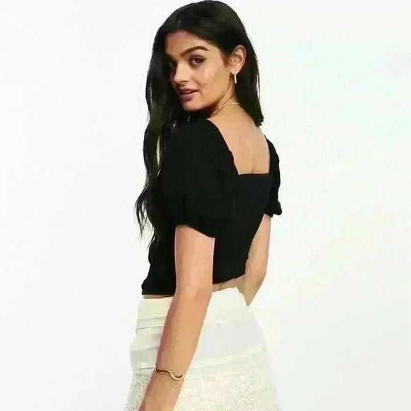 Hollister Crop Cotton Tie Bust Top in Black Size Medium - Picture 4 of 5